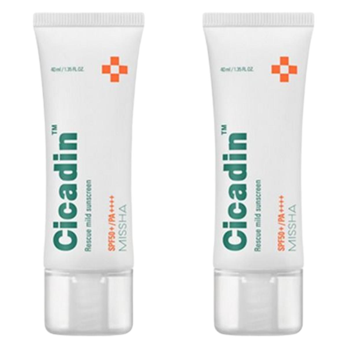 Missha Cicadin Rescue Mild Sunscreen SPF50+ PA++++ 40ml x 2pcs - Non-Nano Mineral Sun Filter for Sensitive Skin