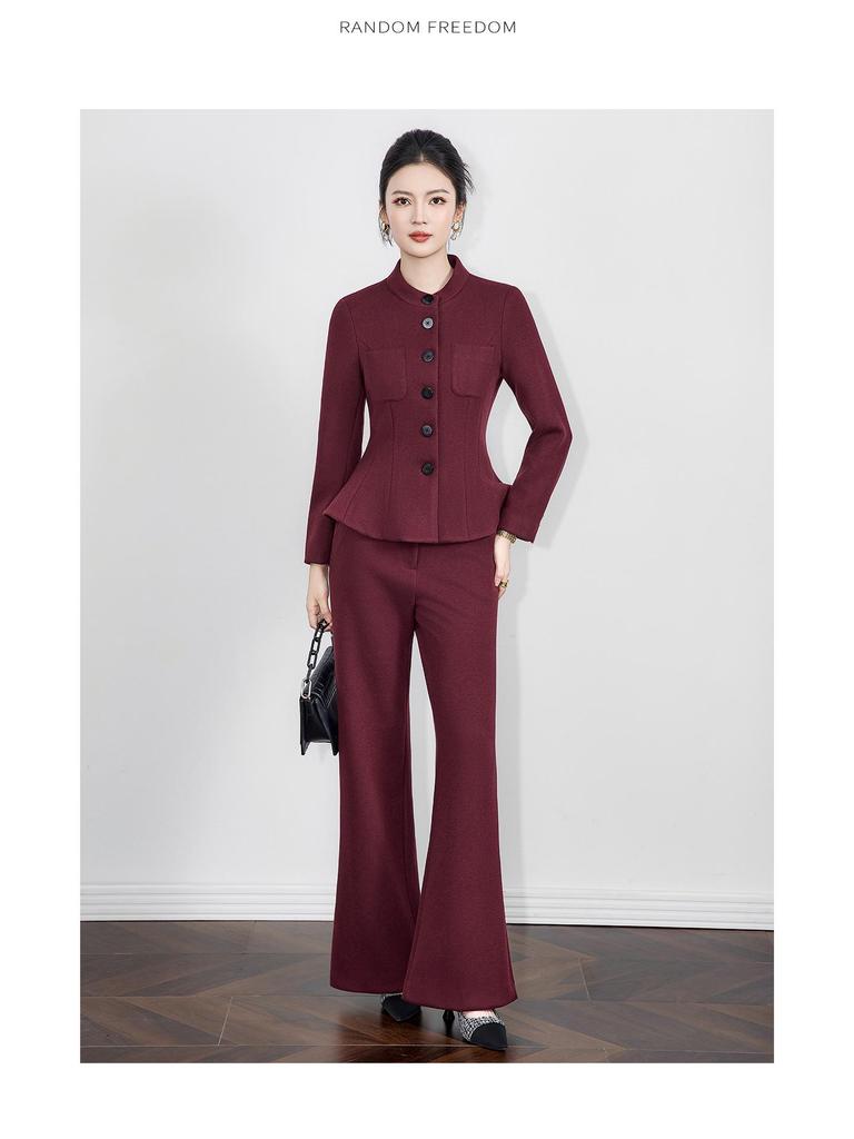 Nanyou Woolen Women's Waist-Cinched Blazer & Flared Pants Set - Goddess Style