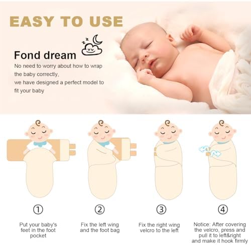 Baby Swaddle Blanket Set, 1 Swaddle Blanket & 1 Hat, Adjustable Newborn Swaddle Wrap, Anti-Startle Sleep Sack, Suitable for Boys & Girls