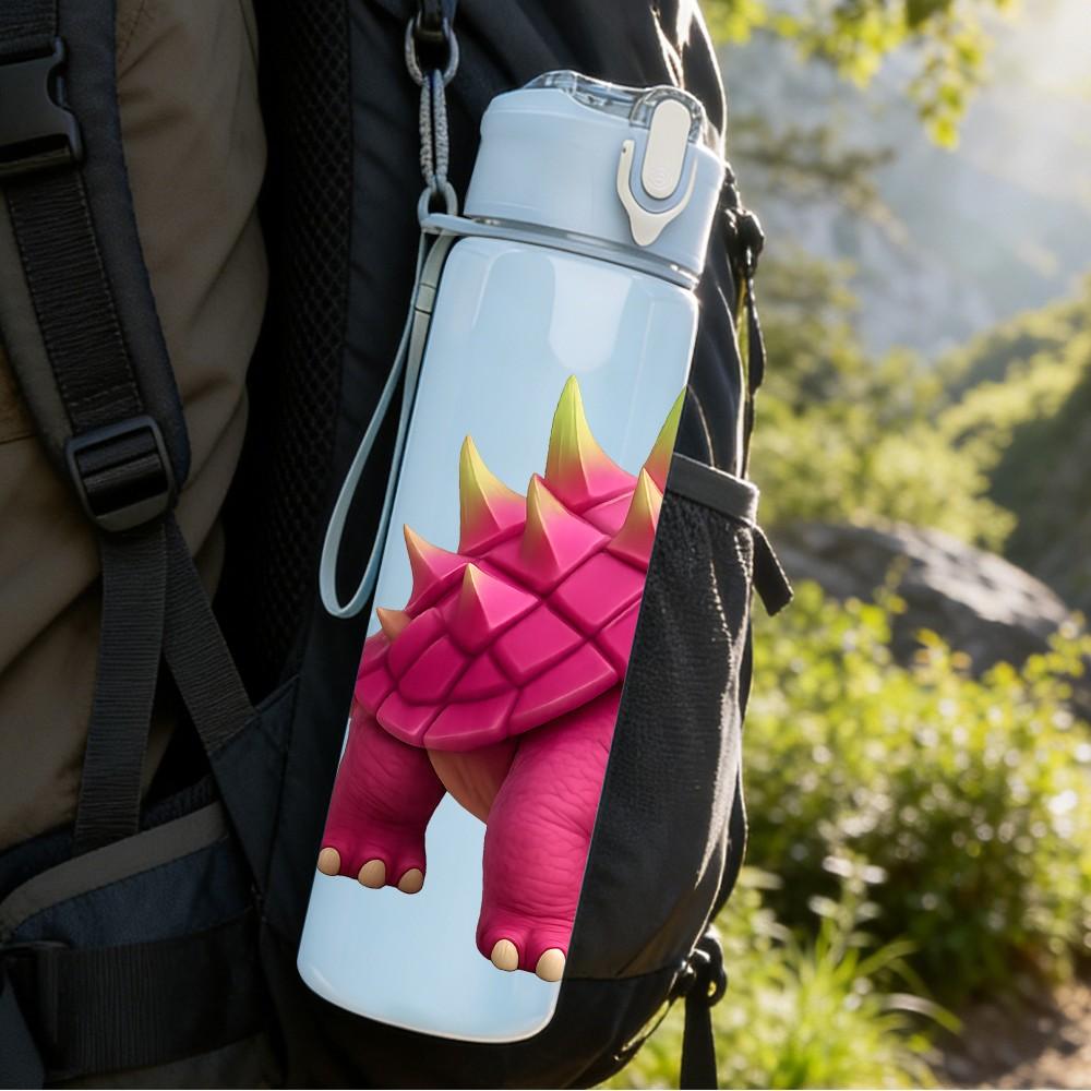 1PC Pink Dinosaur Cartoon 750ml Color Plastic Sports Water Bottle Leakproof Flip Straw Lid Suitable for Sports Office Home Use