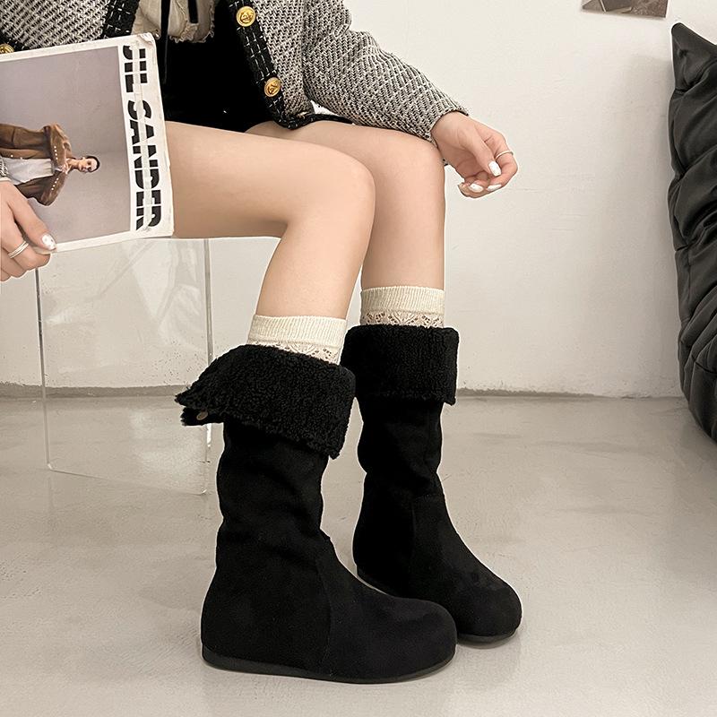 Retro boots children's 2025 autumn and winter new inner height increase single boots tall Merad western flat-bottomed stacking boots
