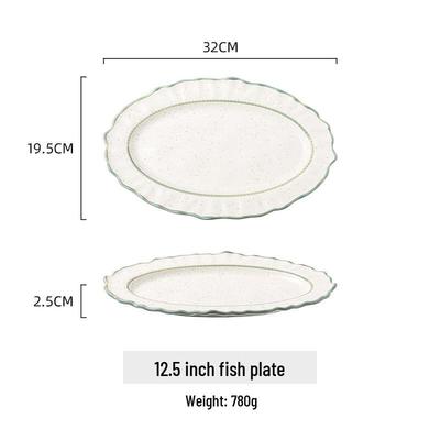 LISM 12.5-inch Nordic Scalloped Ceramic Fish Plate