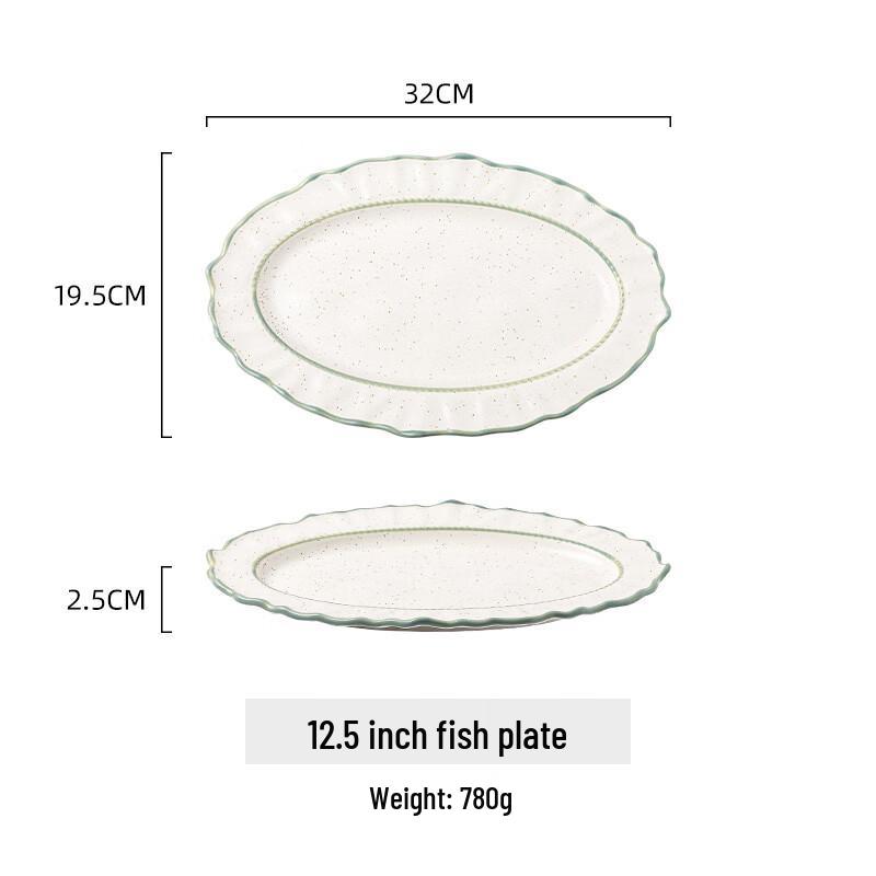 LISM 12.5-inch Nordic Scalloped Ceramic Fish Plate