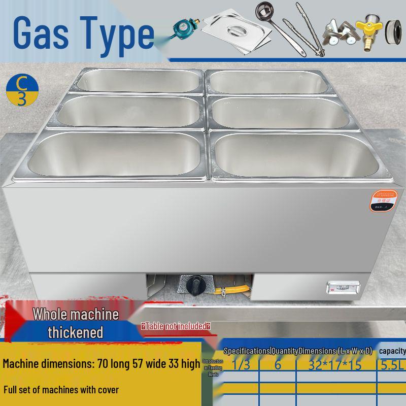 Commercial Gas-Powered Countertop Warming Table with Soup Pot for Fast Food Stalls