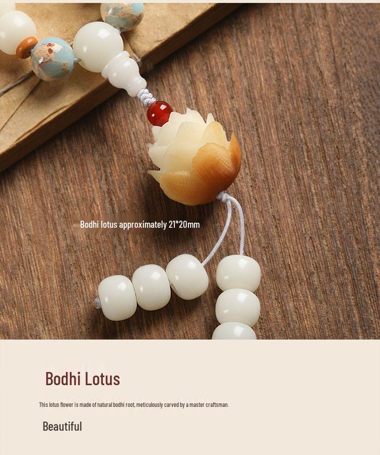 White Jade Bodhi Root 108-Bead Lotus Bracelet for Men and Women - Wenwan Prayer Beads