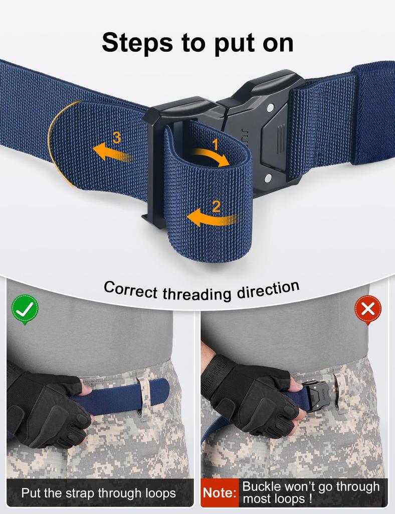 JUKMO Schnellverschluss-Gürtel, Arbeitsgürtel, Taktischer Gürtel für Herren, Militärgürtel (M - Bundumfang 91cm-105cm (Gesamtlänge 125cm), blau)
