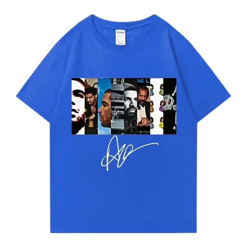 Men's Drake Retro Rapper Character Print 100% Pure Cotton Short-sleeved T-shirt, Hip-hop Casual Wear Top