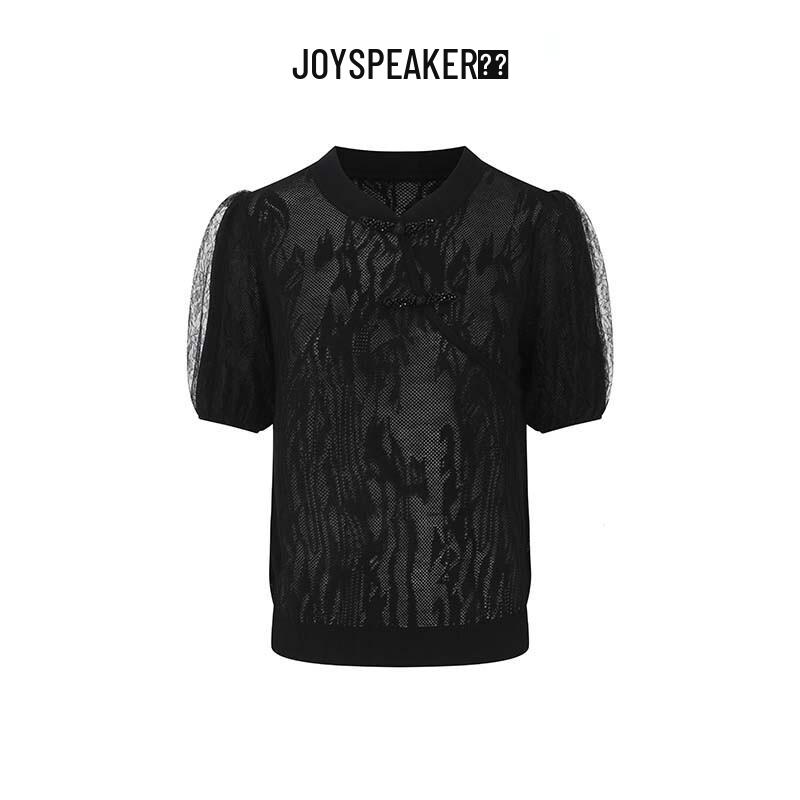 JOY SPEAKER Женская блузка с коротким рукавом из кружевного шифона L чёрный