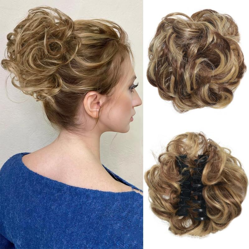 Synthetic Chignon Messy Hair Bun Claw Clip In Hair Piece Wavy Curly Bun Ponytail Scrunchie Hairpieces for Women