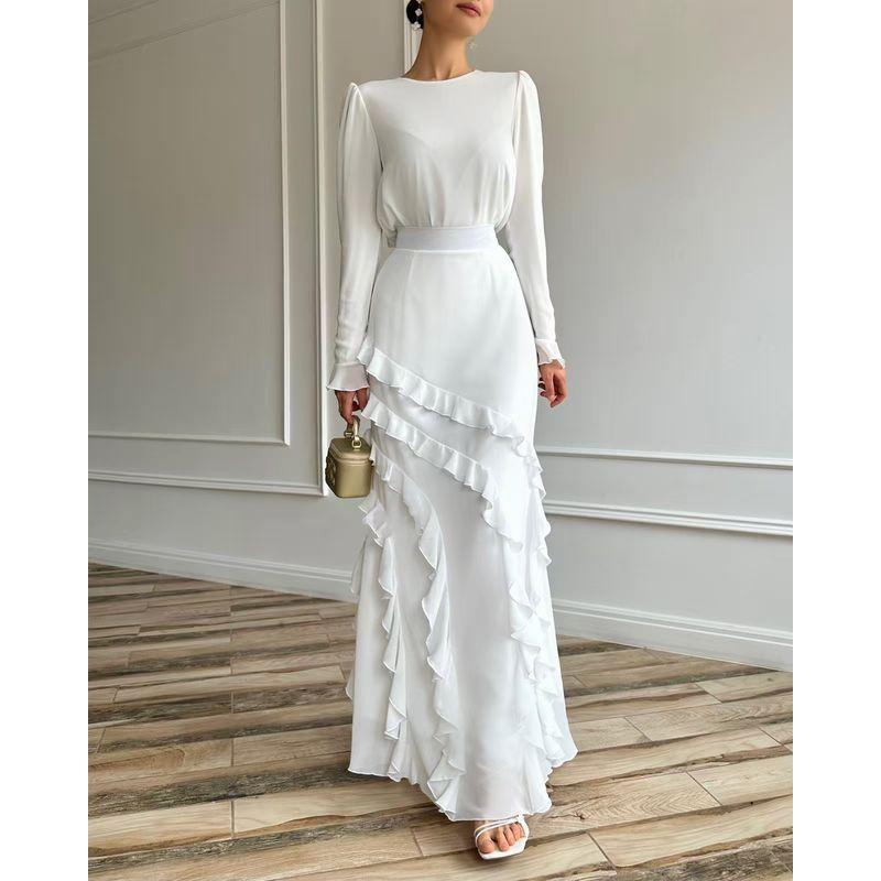 

Премиальное формальное платье в западном стиле с оборками, облегающее, длинное, комплект из двух частей, женский, для вечеринки, комплект из двух частей White S