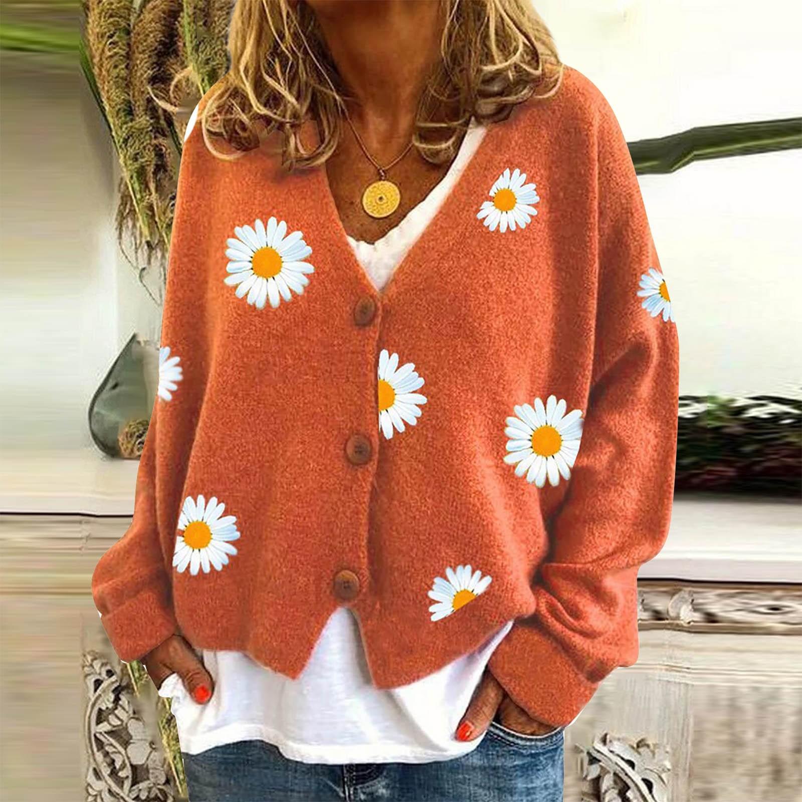 

Женский модный трикотаж, однобортный свитер с вышивкой Qiuju, пальто M оранжевый