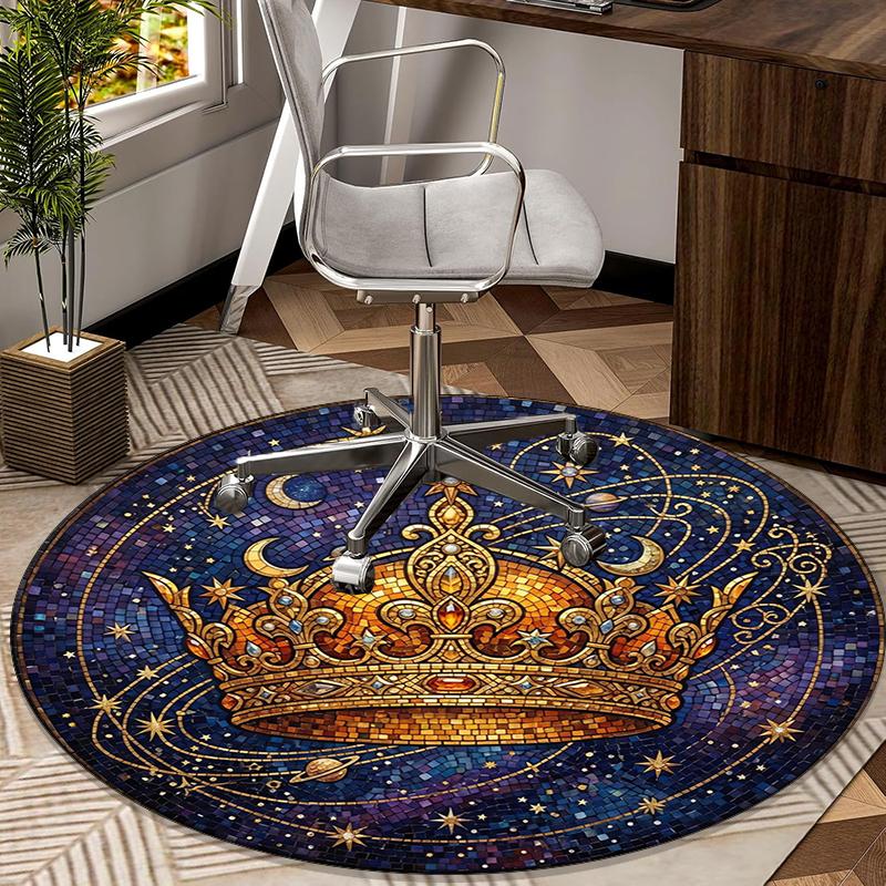 Royal Crown Stars Round Carpet Chair Cushion Round Entryway Rug, Soft Round Rugs for Living Room, Bedroom, Circle Carpet Decor Gifts