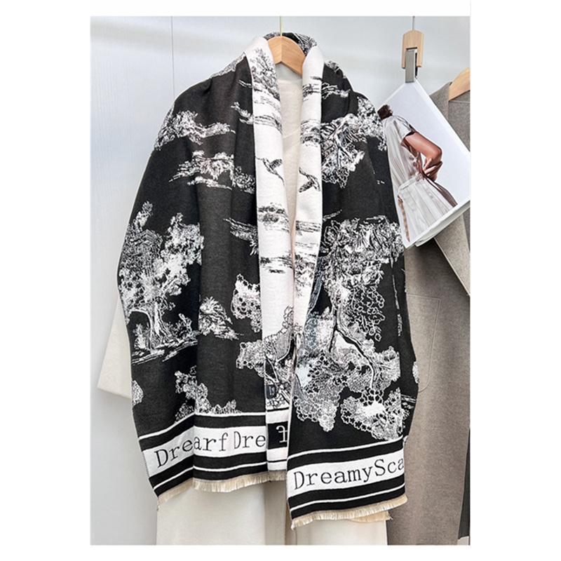 

180*66 см Женская роскошная имитация кашемира шаль шарф чернила китайский стиль осень зима теплая одежда аксессуары 180*66cm чёрный