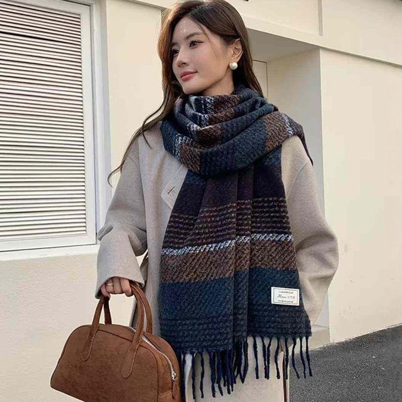 Winter Student Scarf for Women New Striped Imitation Cashmere Warm Tassel Scarf for Men Korean Style Girl Series