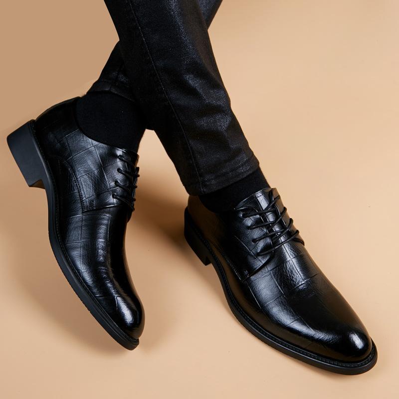 Business Formal Wear Men's Leather Shoes British Youth Trend Casual Men's Leather Shoes Black All-match