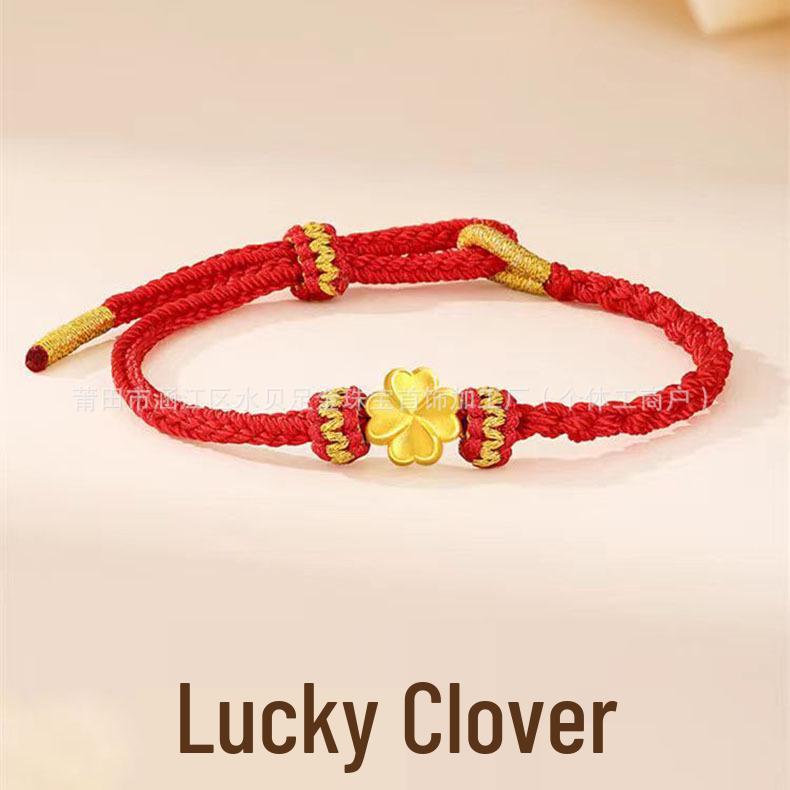 Shuibei 999 Reingold Ping'an Schnalle Armband mit goldenen Glücksperlen - Geflochtenes Handseil Valentinstag Qixi Geschenk