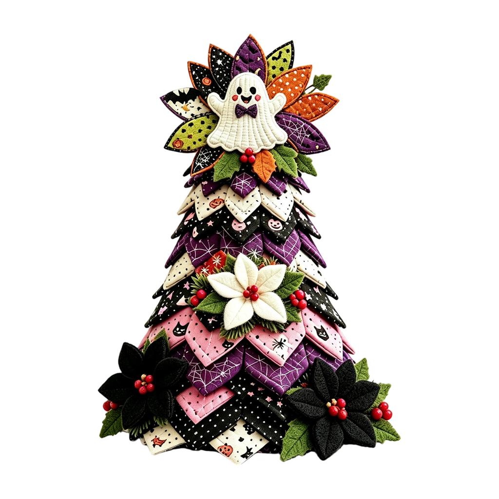 Halloween Patchwork Christmas Tree Decoration, 15-Piece Holiday Festive Ornament Set for Party
