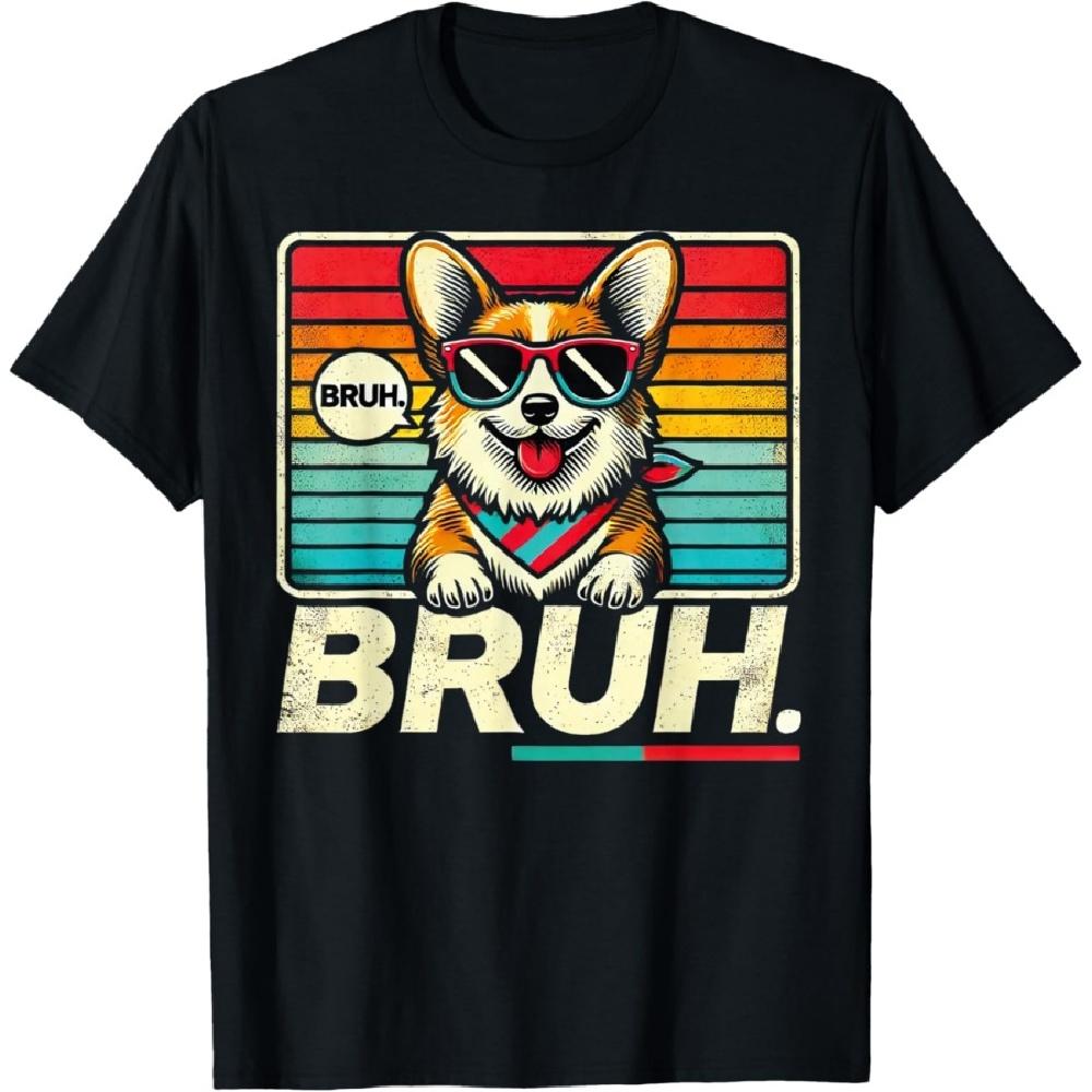 

Bruh Retro Vintage 80s Dog Sunglasses BRUH Funny Bruh Corgi T-Shirt XXXXXL чёрный