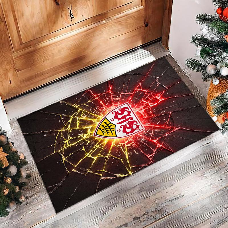 VfB Stuttgart Football Print Crystal Velvet Rug, Comfortable Water Absorbent Non Slip Indoor Floor Carpet
