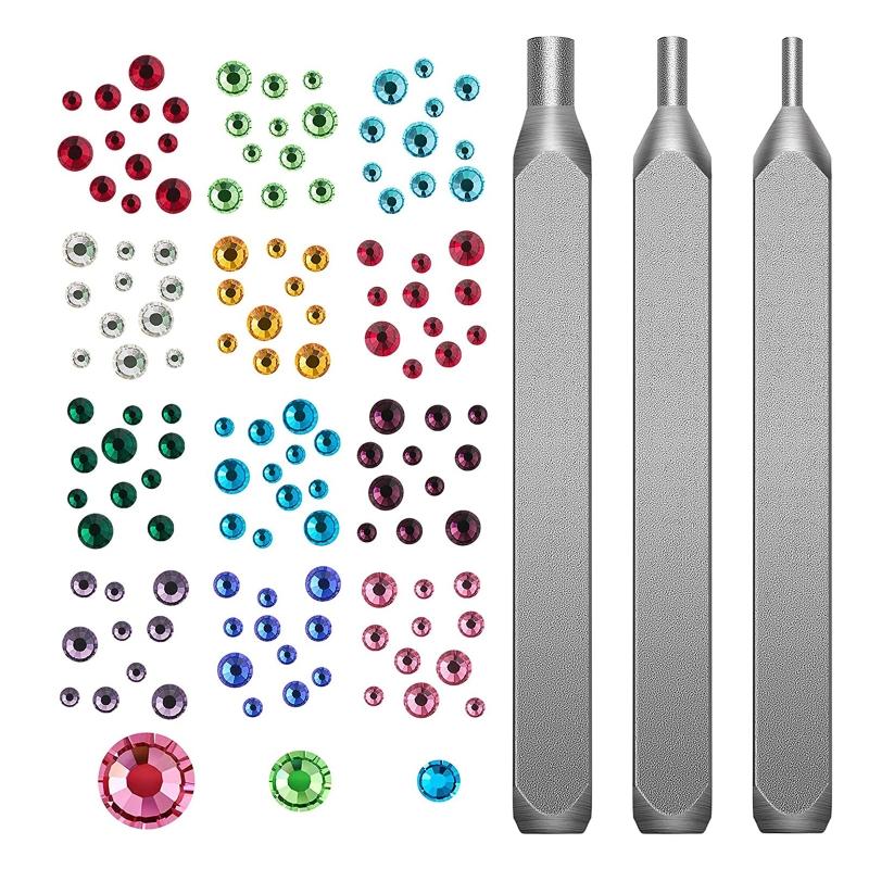 

Metal Stamping Punches Kit 3x Jewelry Metal Stamping Tool for DIY 1.8 mm/ 2.5 mm/ 4 mm 1500x Multi Colored Rhinestones 1