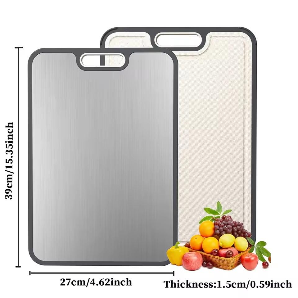 

Double Sided Cutting Board Kitchen Stainless Steel Wheat Straw Anti Bacterial Chopping Boards for Cutting Meat and Vegetables