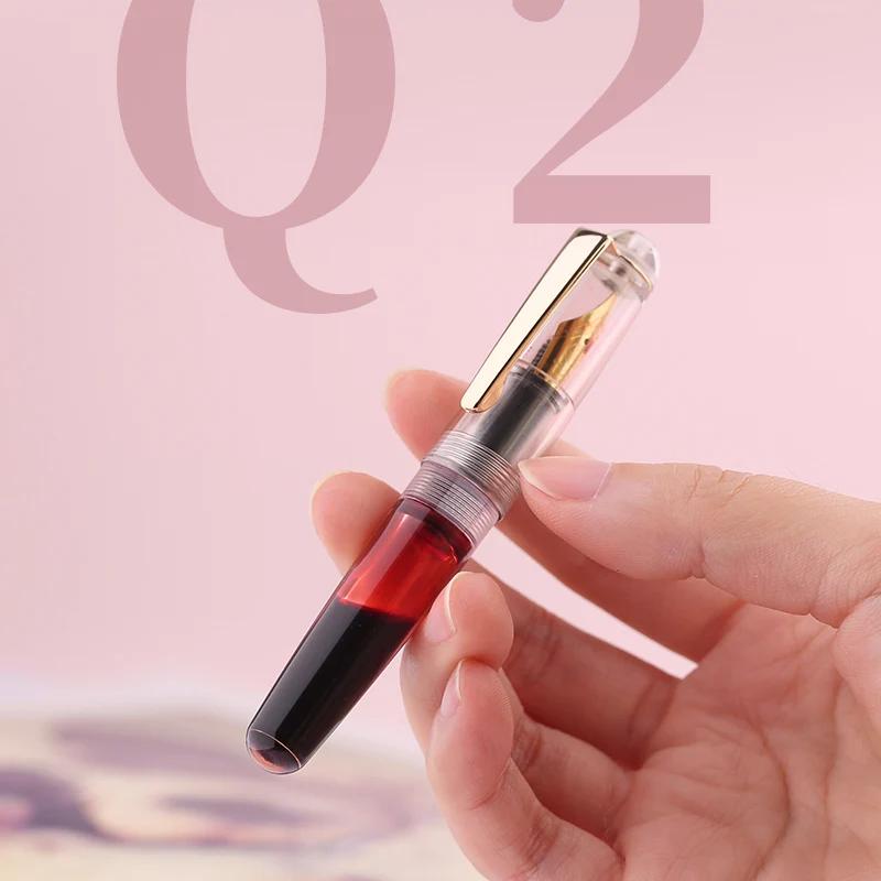 1PS MAJOHN Q2 Mini Acrylic Turning Resin Pen Thin Tip Male and Female Students with Handbook Portable Transparent Ink Pocket Pen