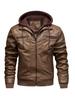 Men's Plus Size PU Leather Motorcycle Jacket with Detachable Hood and Fleece Lining - European & American Trend
