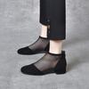 Round head mesh single shoes women's black mesh shoes two kinds of height fashion shoes simple temperament high heels
