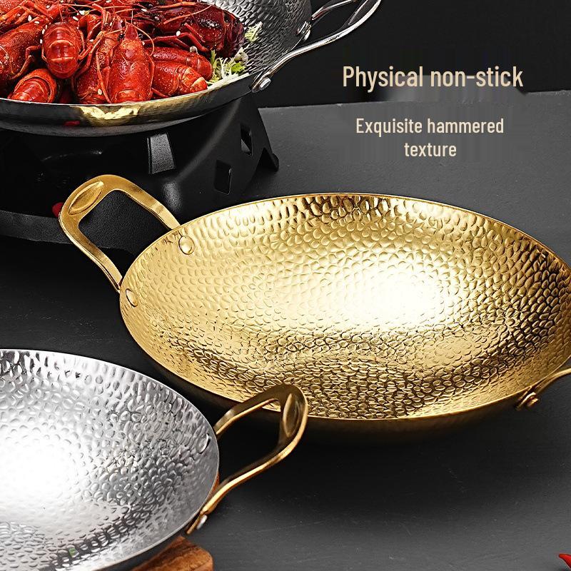 Stainless Steel Snowflake Hammered Wok with Dual Handles for Restaurant Hot Pot & Frying