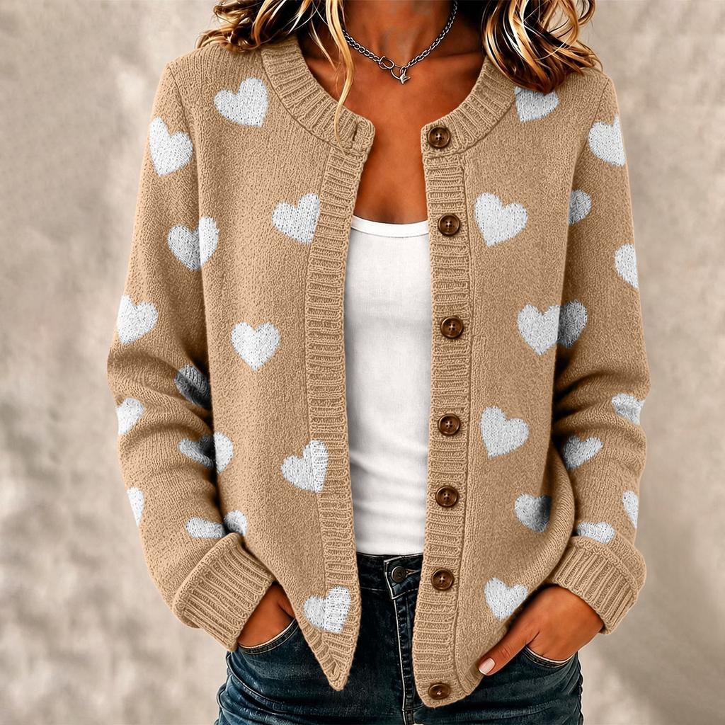 Damenmode Langarm Herzmuster Offen vorne Strickjacke Pullover Oberbekleidung