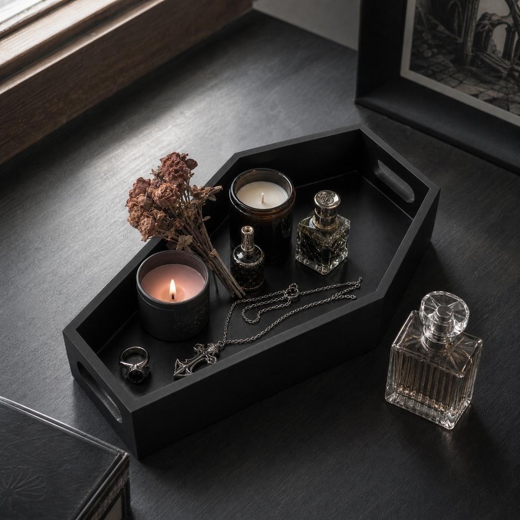 Black Wooden Coffin Storage Box, Halloween or Everyday Organization and Decor