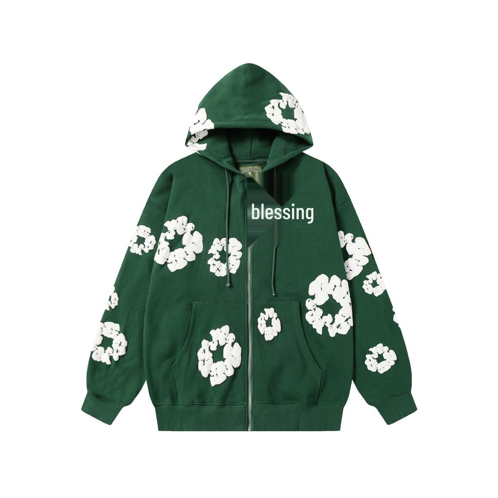 Modna bluza z kapturem i zamkiem, wypełniona pianką kapok, z nadrukiem - Jesienna moda unisex