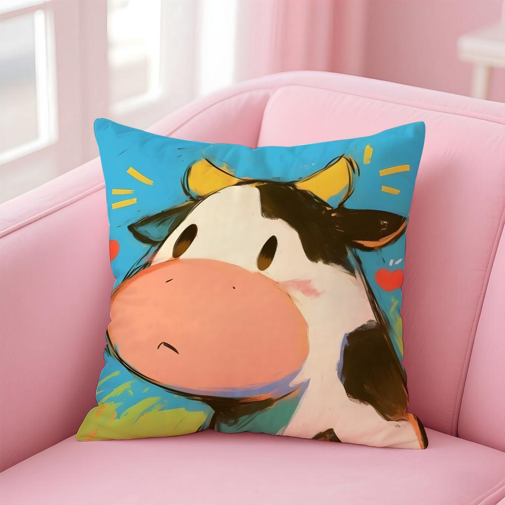 Cute graffiti style cow Cushion Cover Pillowcase Short Plush Invisible zipper Room Sofa Cushion Cover