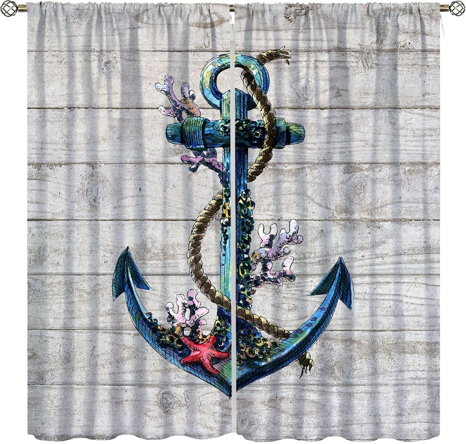 Vintage Sailboat Curta, Caribbean Sailboat Cruise Nautical Elements Nautical Theme Style, Bedroom Living Room Rod Pocket 53x116CM-2PC