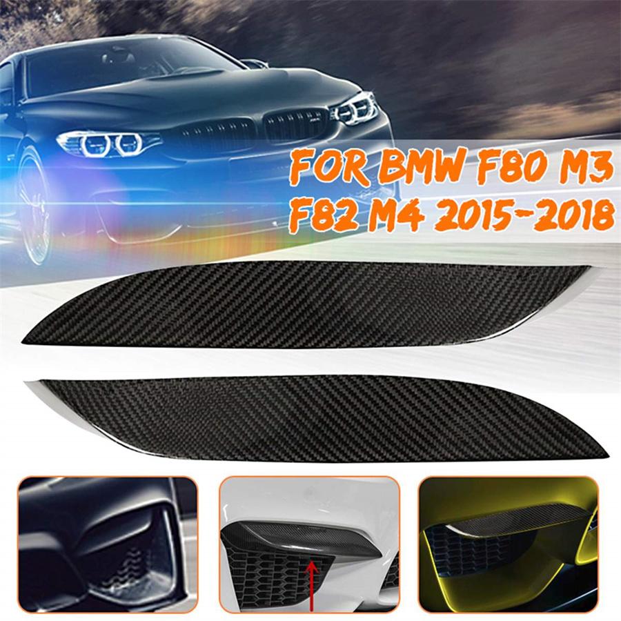 1pair Carbon Fiber Front Bumper Eyelid Covers For 15-18 BMW F80 M3 F82 F83 M4