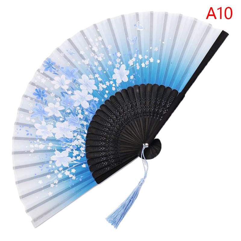 1Pc Estilo Chinês Dobrável Leque de Bambu Haste Leque de Mão Elegante Padrão de Flor Feminino Dobrável Leques Decoração de Festa de Casamento