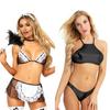 LADYSTA krajka dámská černo-bílá síť služka kostým na hraní a dámská černá bikni sada spodního prádla volné velikosti (SML)