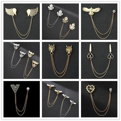 Herrenblazer-Brosche im koreanischen Stil mit scherenförmigem Metallketten-Accessoire