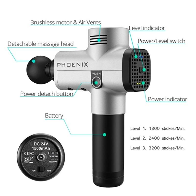Pistola de masaje muscular Phoenix, masajeador de percusión relajante,  estimulador muscular eléctrico Theragun, pistola de fascia para aliviar el 