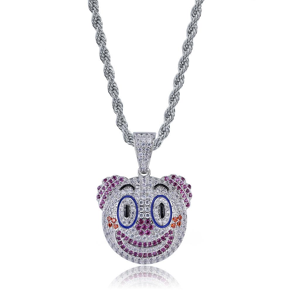 Colorful Dragon and Devil Expression Pendant Necklace - Copper Zircon