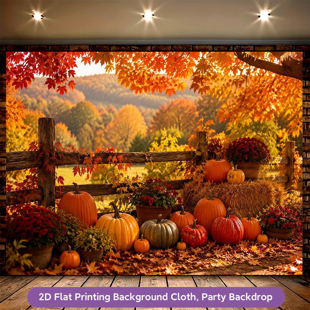 1 Piece of 2D Flat Background Fabric, Autumn Pumpkin Farm Scene Polyester Banner Decoration, Suitable for Living Roomzyc
