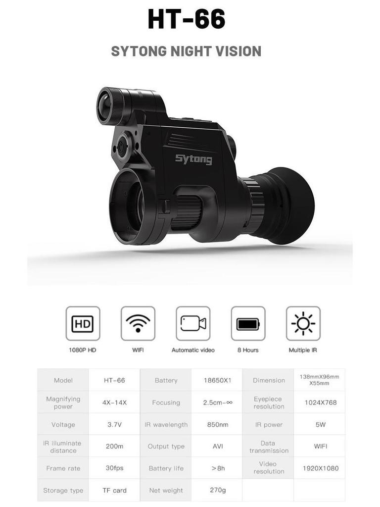 SYTONG HT-66 Night Vision Device: Infrared, Digital, HD, WiFi, Day/Night Dual-Use for Outdoor Photo & Video.