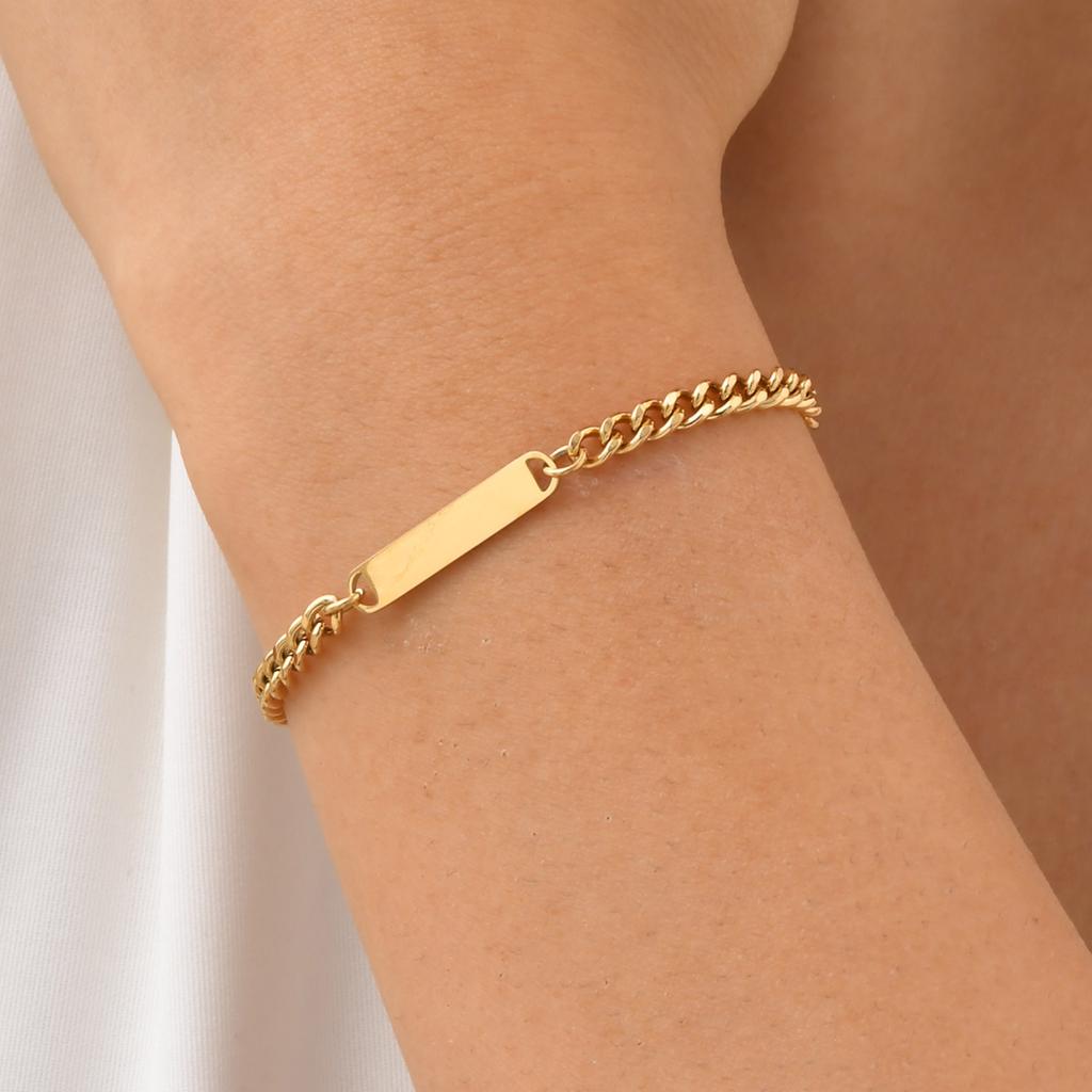 Stainless Steel Cuban Chain Bend Gold Bracelet Ladies 2112