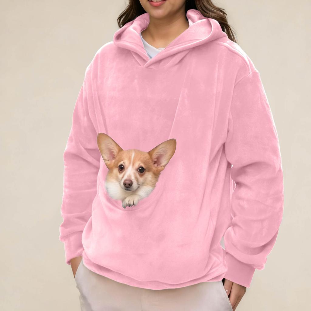 Unisex Casual Color Long Sleeve Hooded Sweatshirt with Pet Pocket