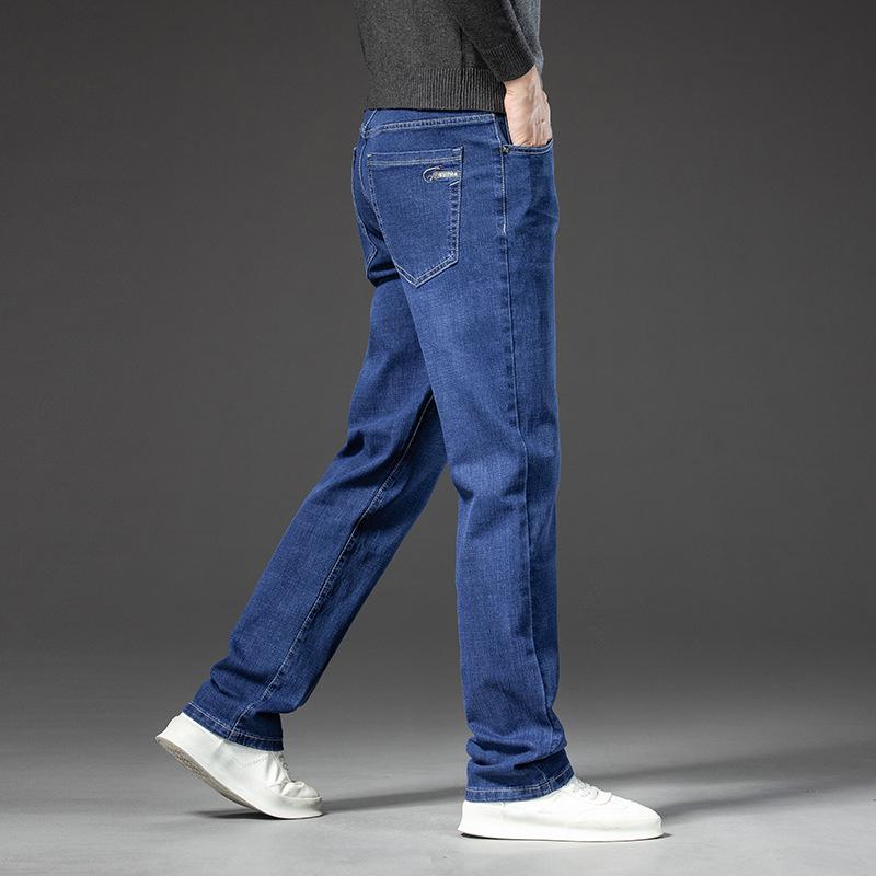 Men'S Jeans Autumn And Winter New Trend Retro Men'S Pants Elastic Straight Leg Pants With Added Fleece And Increased Casual Size