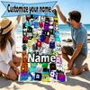 Custom Name Personalized Geometry Dash Print Beach Towel, for Trip Camping Beach Party Home Decor, Birthday Gift for Family & Friends