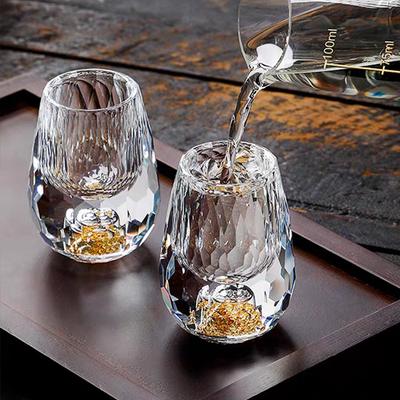 Set da 6 bicchieri da whisky a forma di diamante con lamina d'oro, bicchieri da vodka e whisky con fondo spesso da bar, bicchieri trasparenti, bicchiere vintage da baijiu