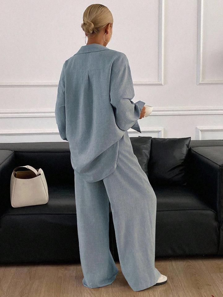 "2026 European & American Casual Cotton-Linen Two-Piece Set: Loose Long-Sleeved Shirt & Pants”