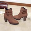 Stivaletti Corti in Pelle Scamosciata Europei e Americani con Tacco Chunky e Punta Acuta (Taglie 35-43)