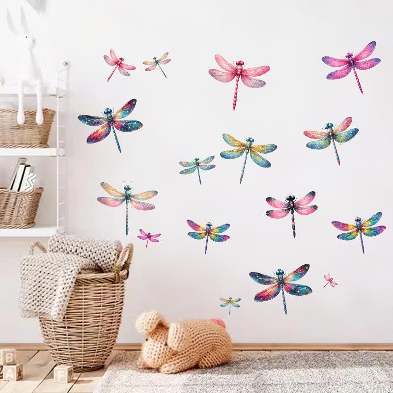 Bunter Libellen Wandaufkleber Selbstklebendes Wandtattoo für Wohnzimmer Schlafzimmer Eingang Kinderzimmer Heim Wanddeko